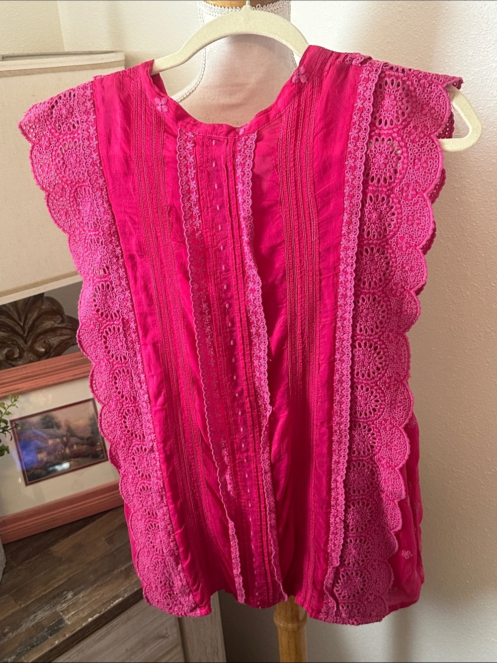 Johnny Was Fuchsia Eyelet Lace Button-Front Blouse - Picture 6 of 6